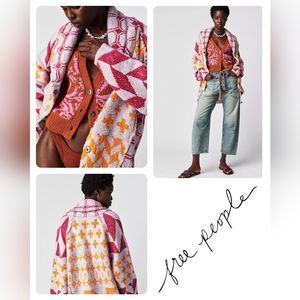 !SOLD!! FREE PEOPLE Bright Optimistic Cardi Sweater Cardigan Apricot Rose SMALL